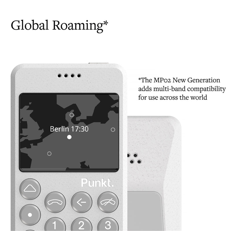 Punkt. MP02 Minimalist 4G LTE Cell Phone AT&T/T-Mobile Nano-SIM 2GB RAM 16GB Storage - Light Grey