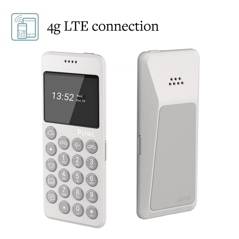 Punkt. MP02 Minimalist 4G LTE Cell Phone AT&T/T-Mobile Nano-SIM 2GB RAM 16GB Storage - Light Grey