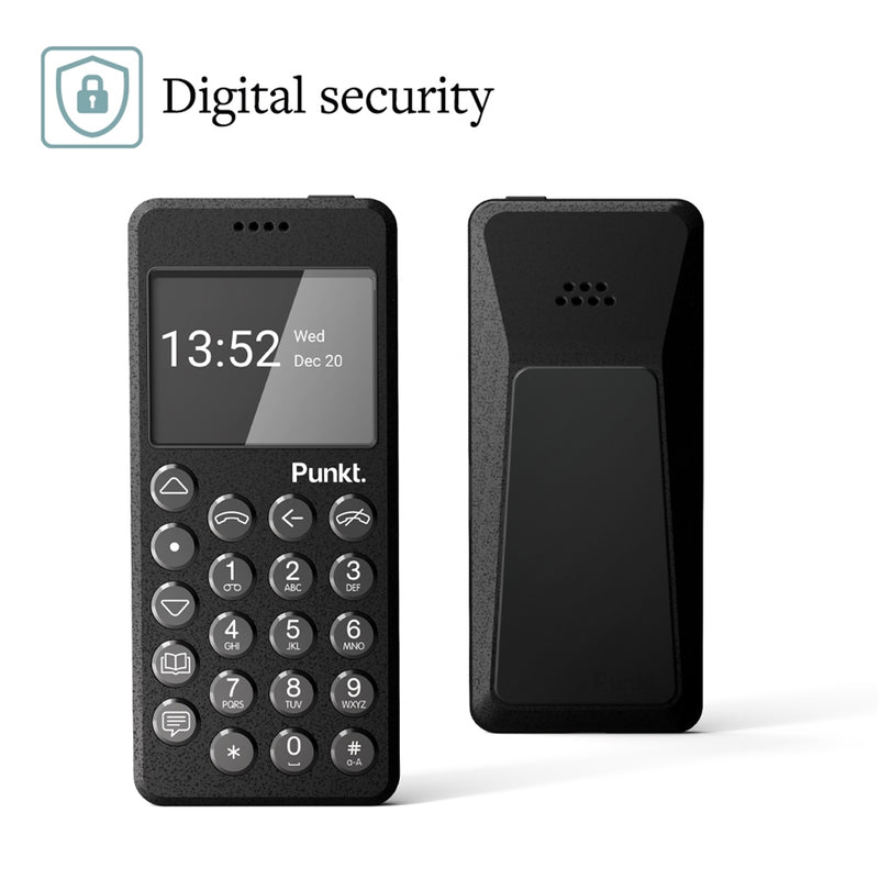 Punkt. MP02 Minimalist 4G LTE Cell Phone - AT&T/T-Mobile w/ Nano-SIM, 2GB RAM, 16GB Storage - Black (Refurbished)