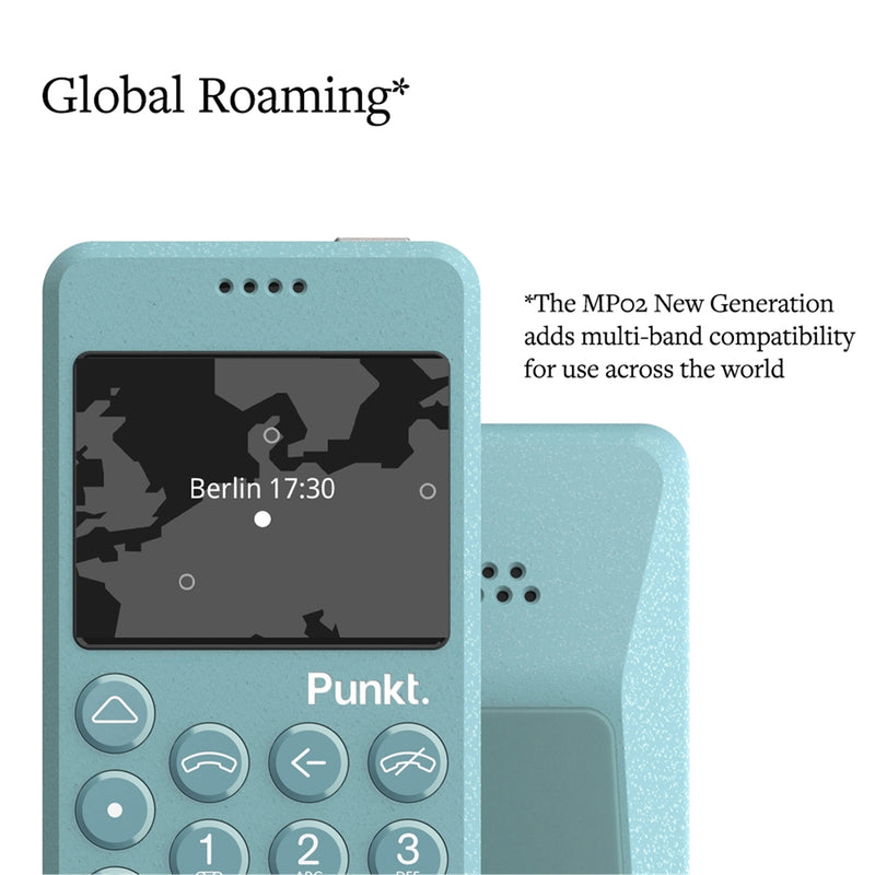 Punkt. MP02 Minimalist 4G LTE Cell Phone AT&T/T-Mobile Nano-SIM 2GB RAM 16GB Storage - Light Blue