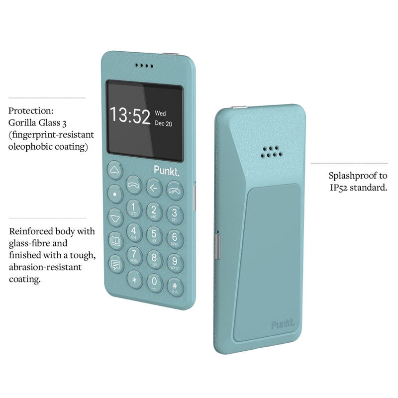 Punkt. MP02 Minimalist 4G LTE Cell Phone AT&T/T-Mobile Nano-SIM 2GB RAM 16GB Storage - Light Blue