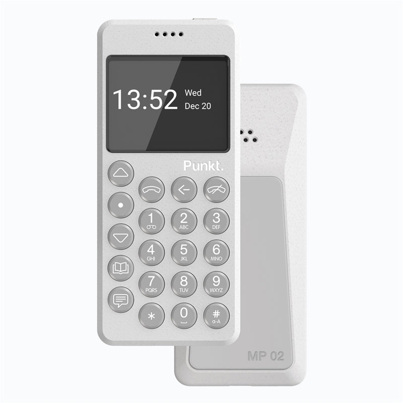 Punkt. MP02 Minimalist 4G LTE Cell Phone AT&T/T-Mobile Nano-SIM 2GB RAM 16GB Storage - Light Grey