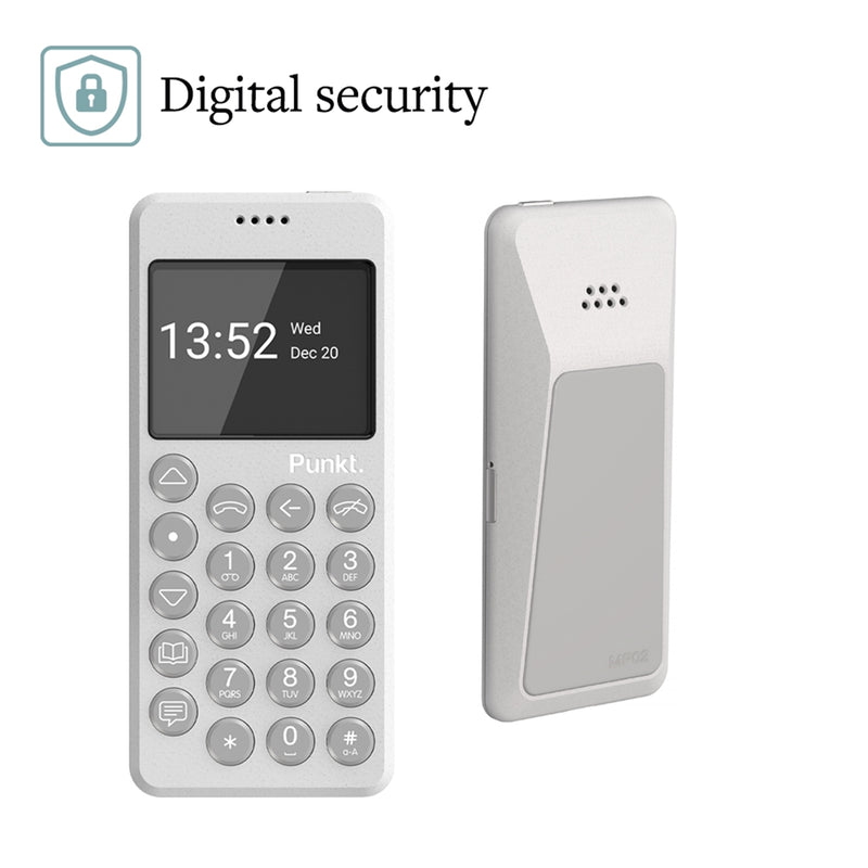 Punkt. MP02 Minimalist 4G LTE Cell Phone AT&T/T-Mobile Nano-SIM 2GB RAM 16GB Storage - Light Grey
